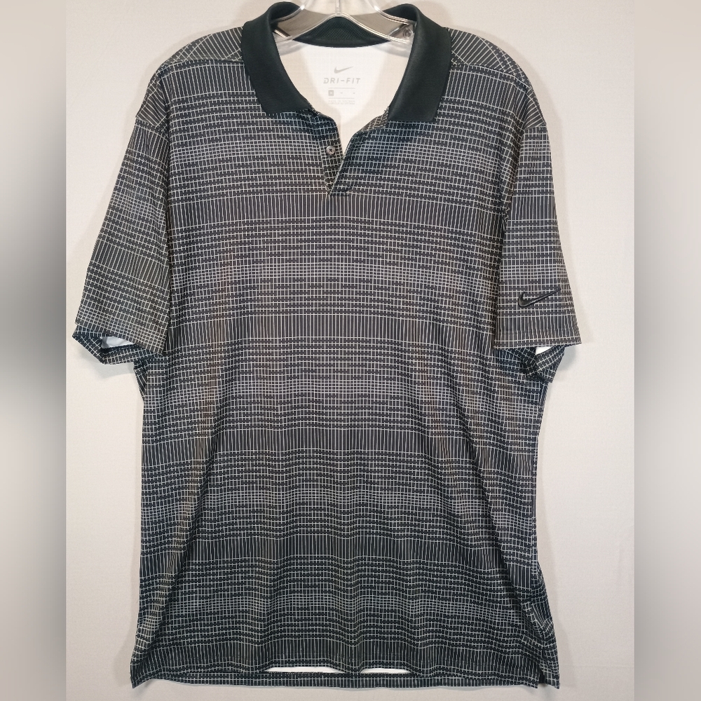 Nike Dri-FIT Men’s Medium Black Grid Pattern Golf Polo Shirt